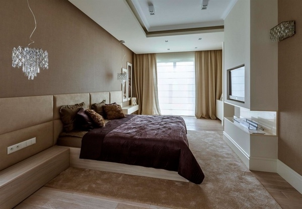 contemporary apartment master bedroom brown shades 