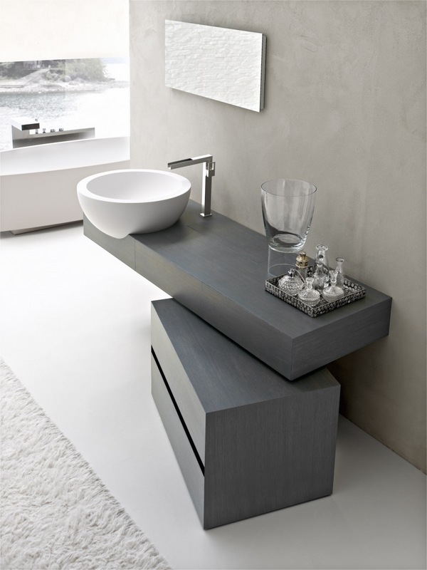 contemporary bathroom design ideas vanity slide away drawer spheric basin