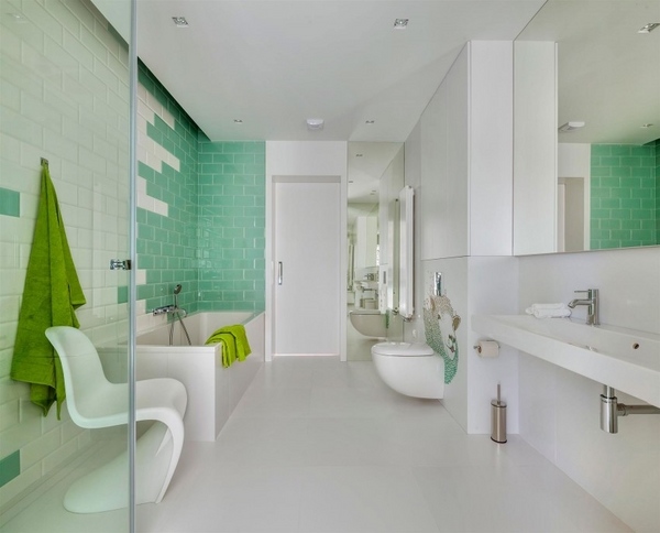 bathroom white furniture green accents