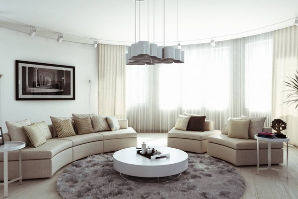 contemporary living room round shaggy rug