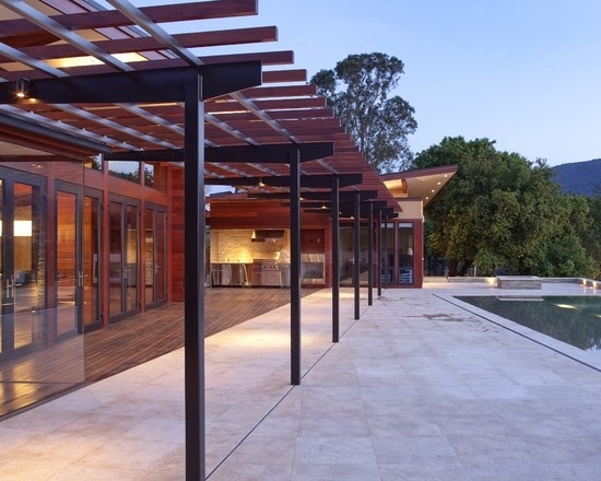 contemporary patio design outdoor swimming pool grill area wooden pergola