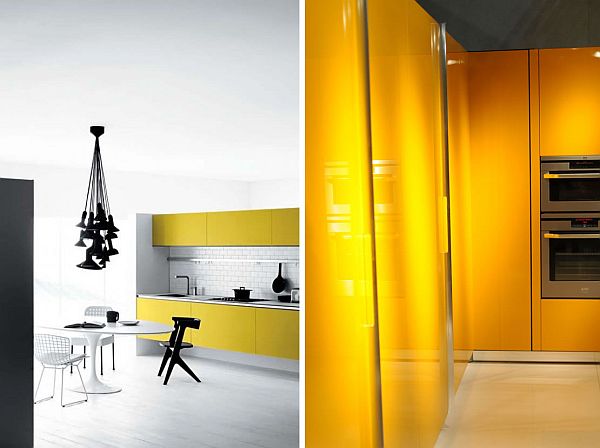 contemporary yellow themed kitchen design