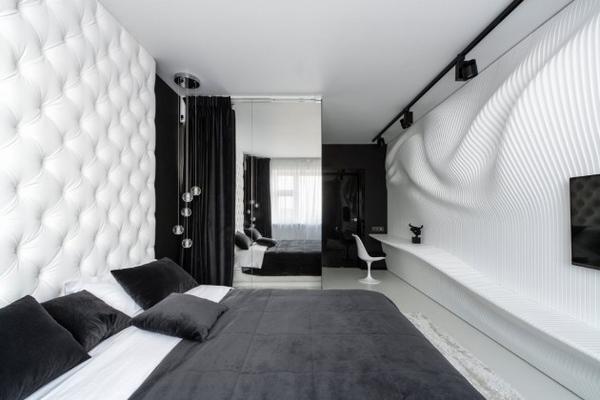creative lighting black and white bedroom