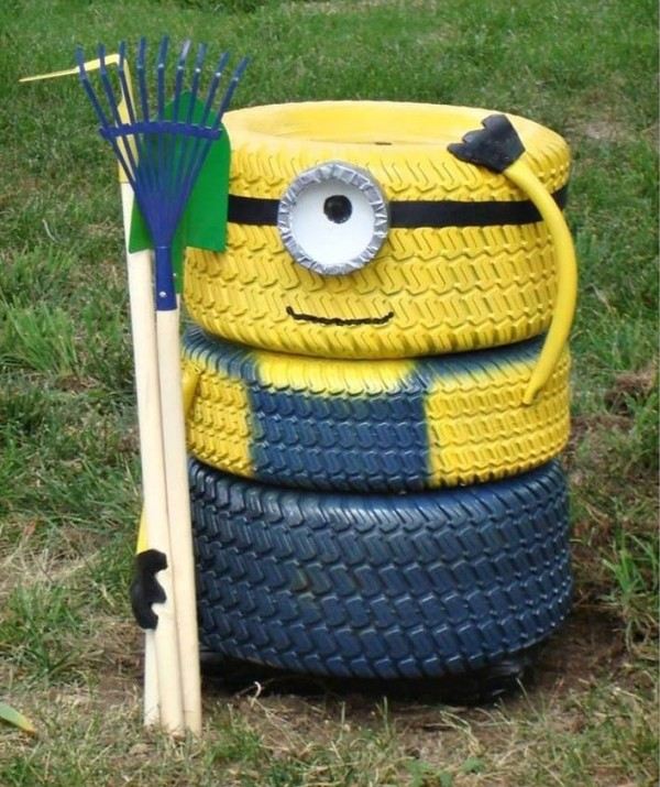 diy car tire upcycling projects decoration minion