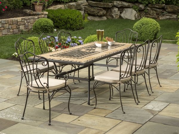 elegant wrought iron patio furniture mosaic table