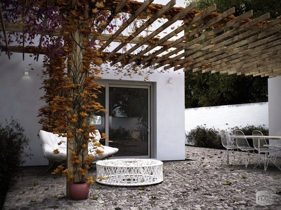 garden design wooden pergola white garden furniture