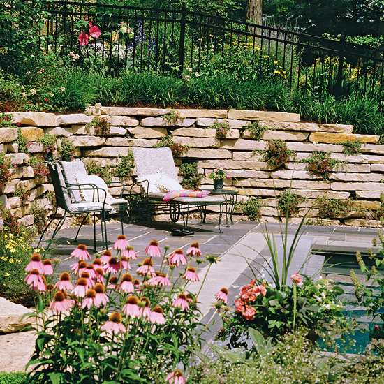 on slope design ideas wall natural stone 