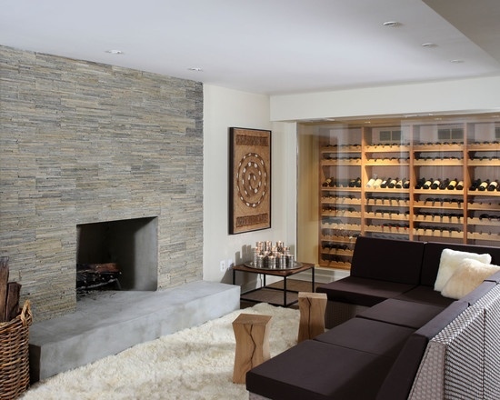 grey natural stone fireplace modern interior