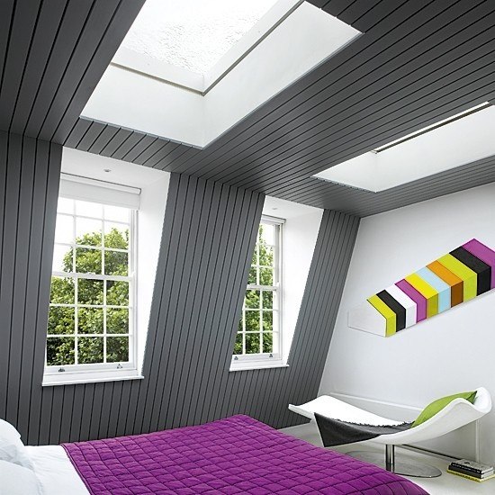 gray sloping ceiling bedroom design attic ideas