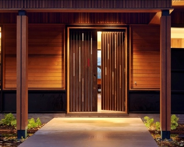 home entry exterior door wooden slats