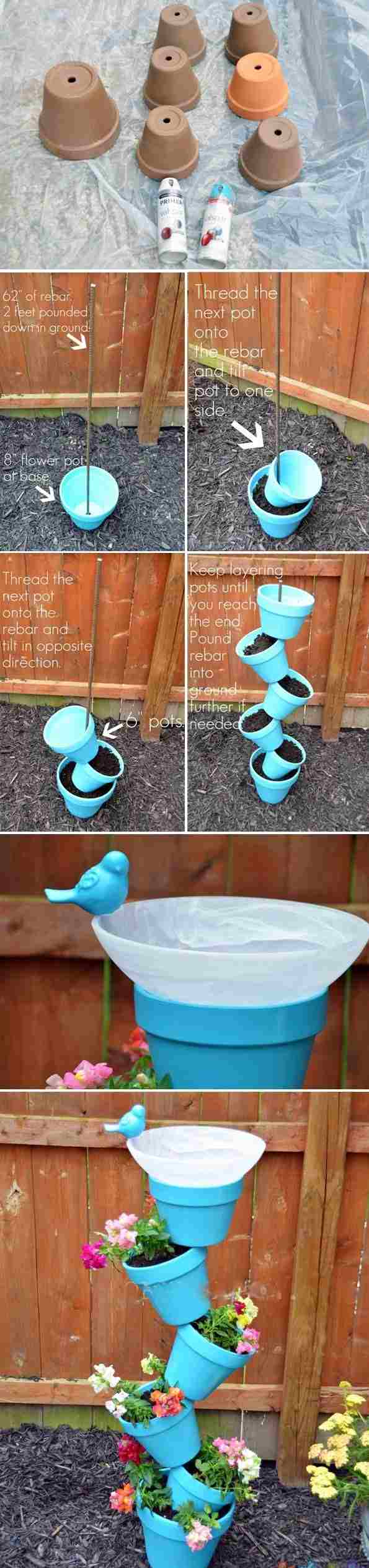 ideas flower pots bird fountain