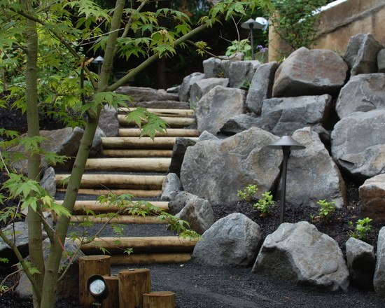landscape architecture stone wall gravel wood path ideas