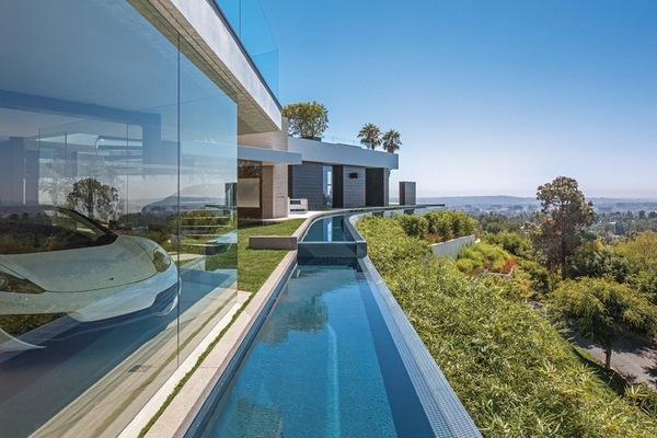 luxury home design infinity pool around house