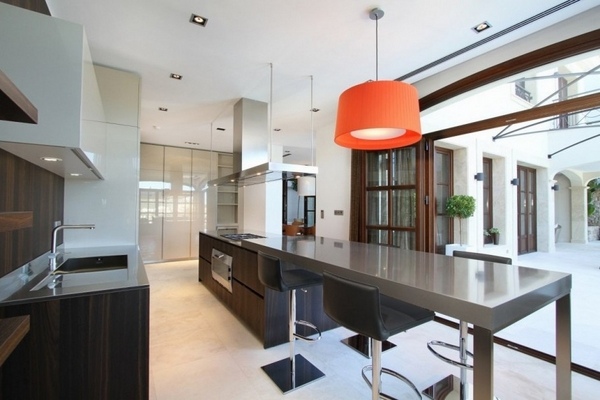 contemporary kitchen design stainless steel walnnut breakast bar area