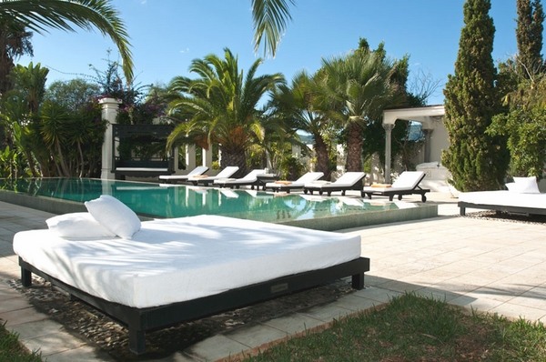 luxury villa Ibiza outdoor furniture daybeds lounge chairs pool
