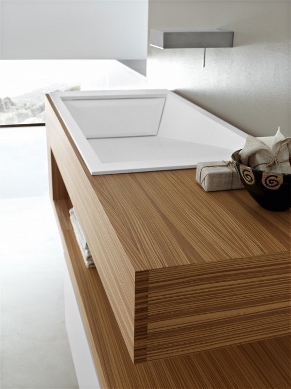 minimalist design bathroom wood white vanity sloped basin