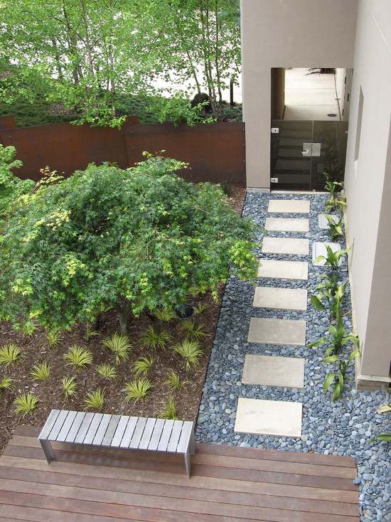 minimalist garden landscape gravel path stepping stones