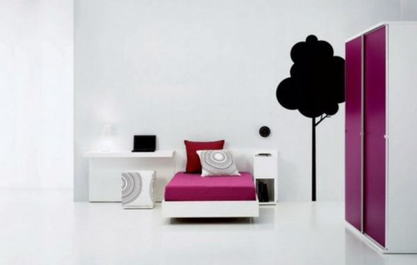 minimalist interior purple teenage bedroom