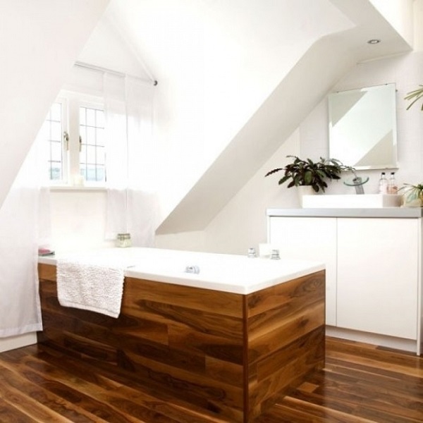 modern bathroom attic wooden floor bathtub