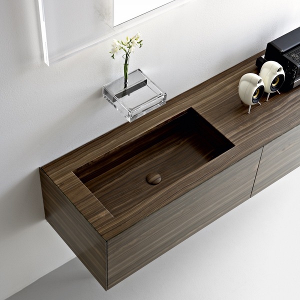modern bathroom interior design walnut vanity integrated wooden basin