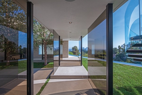 modern house design glass walls hallway