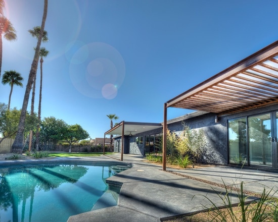 modern house exterior design ideas wooden pergola outdoor swimming pool