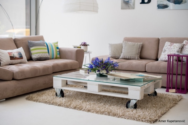 modern living room coffee table used pallets glass top