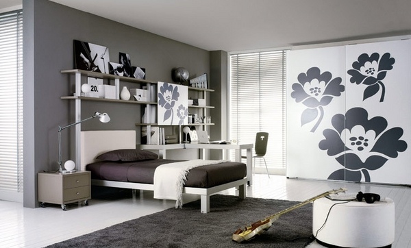 modern teen room interior black and white