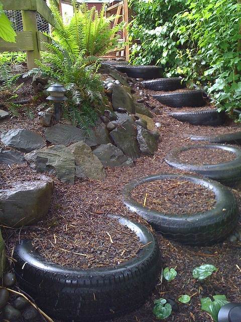 old tires stairs DIY garden ideas