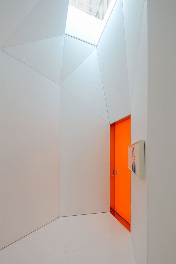 orange entry door modern penthouse apartment