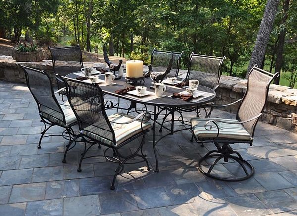 patio design ideas wrought iron dining set oval table