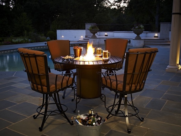 patio dining furniture design wrought iron set round table fireplace