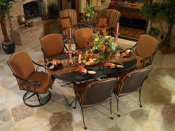 patio dining set wrought iron furniture oval table armchairs