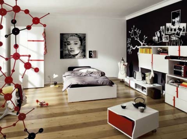 red accents teenagers science decor
