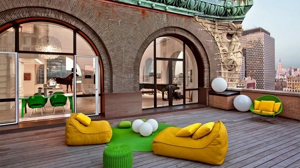 rooftop terrace colorful furniture apartment 