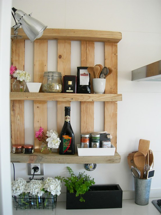 selfmade wooden pallet furniture kitchen shelf spices creative ideas