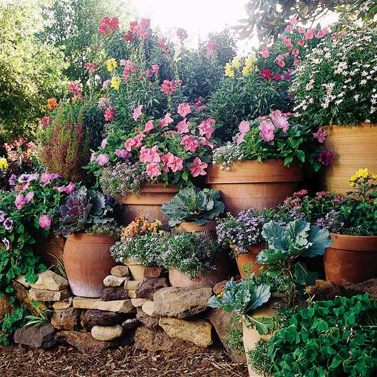 sloping flower pots display