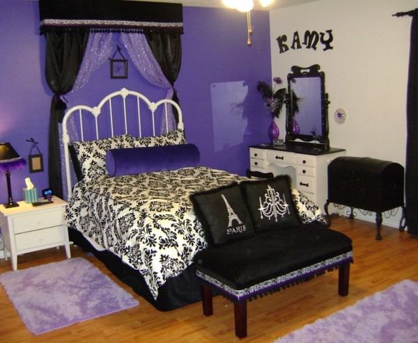 stylish girl room purple black
