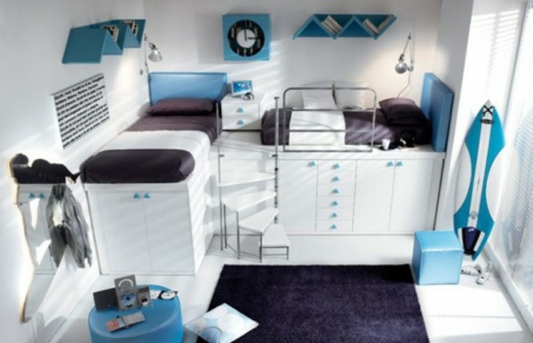 teen interiorn ideas white blue accents