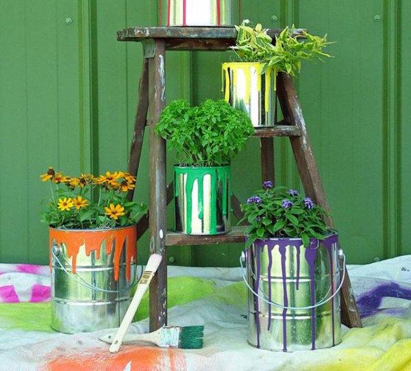 tin cans color pots ideas DIY garden decoration