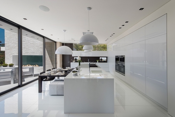 ultra modern white kitchen design laurel way breakfast area kitchen island