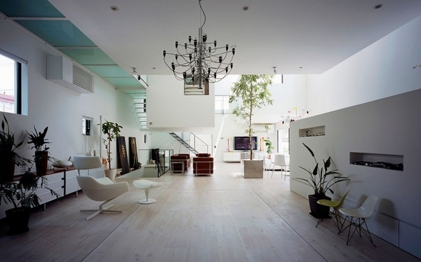 white wood floor spacious living room
