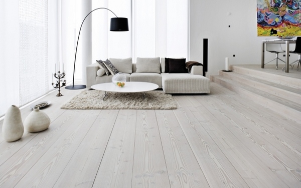 white wooden floor living room Scandinavian style 