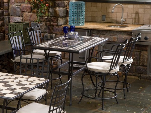 wrought iron patio furniture rectangular table mosaic decoration