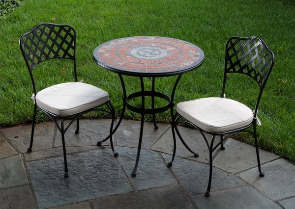 wrought iron patio furniture small round table white pads