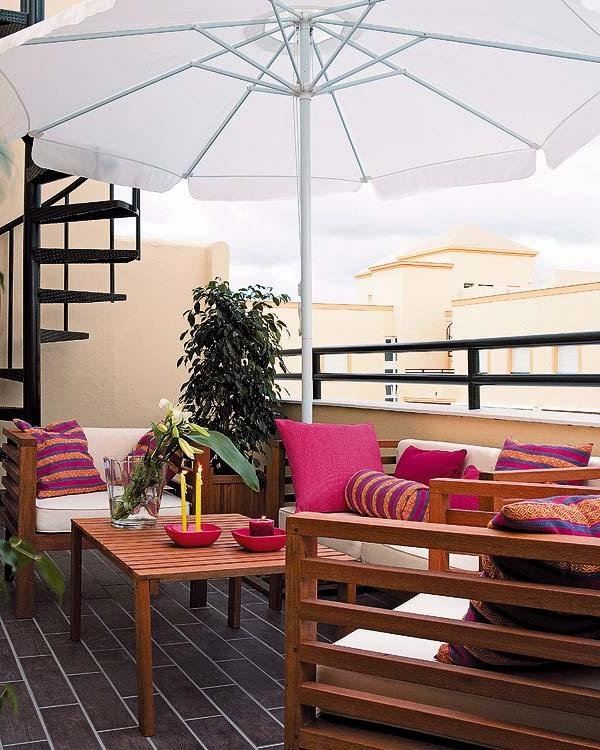 Balcony-screening-privacy-protection-umbrella-wooden-furniture