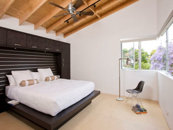 Bed wardrobe white walls modern interior design 