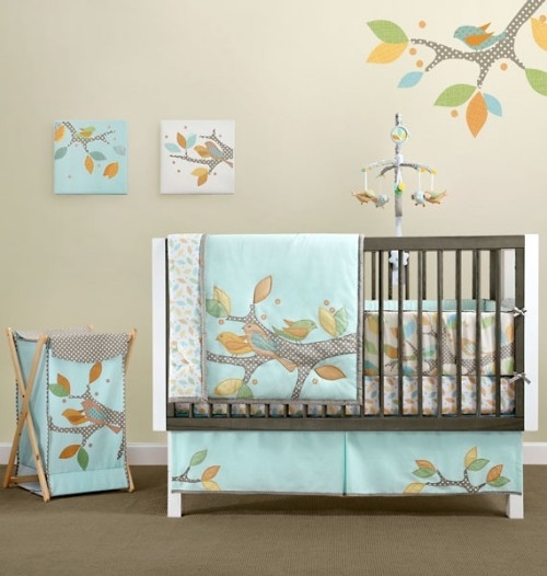 Bird Theme Nursery Bedding set blue textile wall decoration