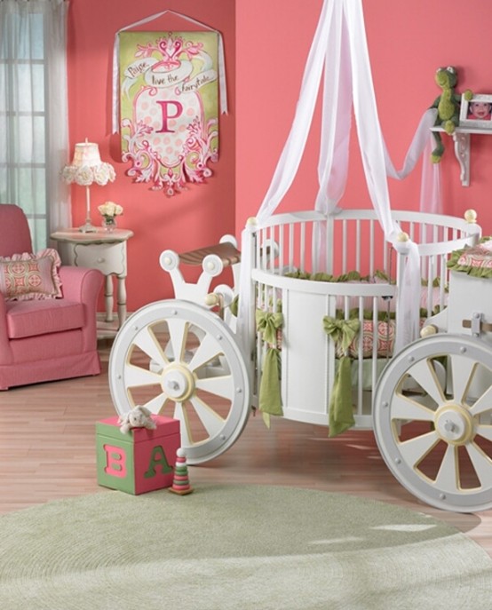 Cinderella carriage bed girls pink walls
