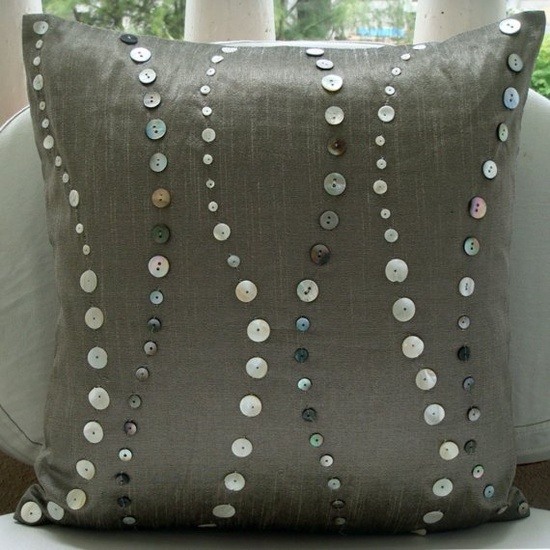 Craft ideas decorating with buttons mother of pearl gray pillows